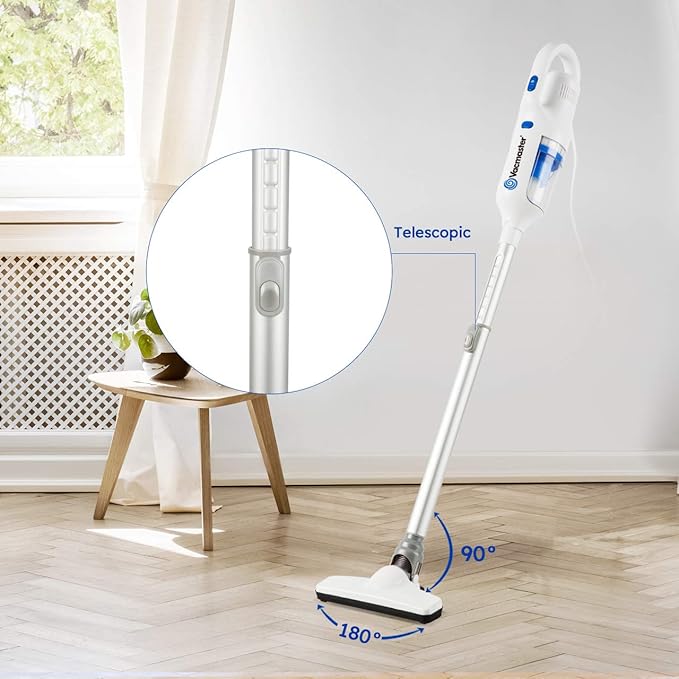 Vacmaster Corded Stick Vacuum Cleaner 2 in 1 Ultra-Lightweight 14Kpa Power Suction Handheld Vacuum Cleaner with Washable HEPA Filter for Home Car Pet Hair Carpet Hard Floor