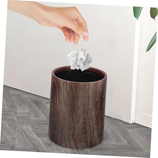 Vaguelly Lidless Vintage Wood Grain Trash Can Imitation Wood Wastebasket for Home Office Bathroom Bedroom Stylish Design for Efficient Waste Disposal