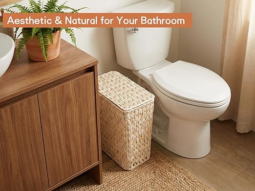 Wicker Trash Can with Lid and LinerBoho Decotative Small Bathroom Trash CansWaterproof Slim Waste Basket for BedroomHome Office3 Gallon Cream White