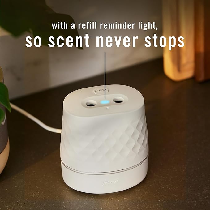 Febreze Plug Scent Booster Starter Kit Oil Diffuser Air Freshener Plug in Continuous Scent 2 Devices + 2 Baked Cinnamon Apple Refill