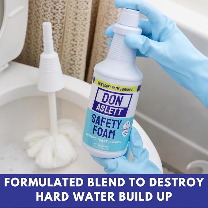 Don Aslett Johnny Mop &amp Safety Foam Toilet Bowl Cleaner (Two 32 Oz Bottles) Set | Acidic Detergent and Deodorizer | 14 Handle to Easily Clean Toilet or Shower | Scratch Free Bowl Swab