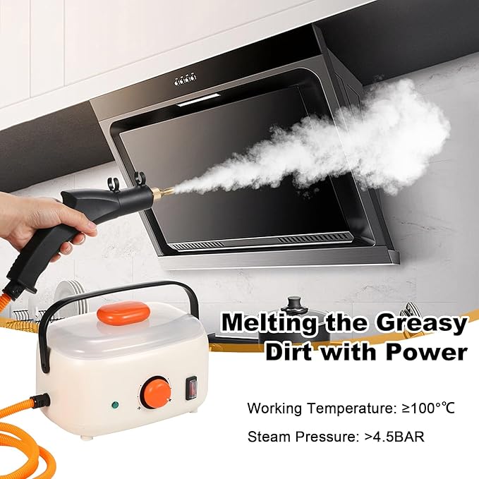 Handheld Steam Cleaner Machine 2500W 1500ML Water Tank Multifunction Portable Electric Steam Cleaning Cleaner with 3 Brushes High Temperature Fast Heating Steamer for Car Bathroom and Floor Tiles