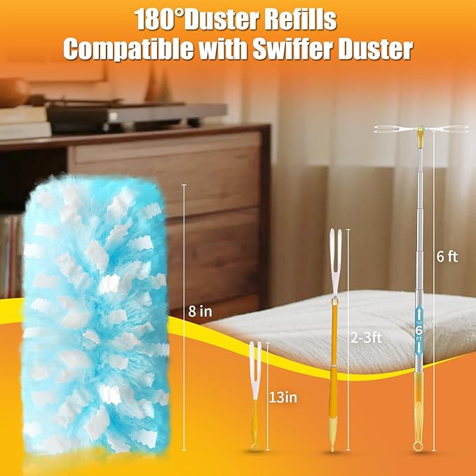 80 Count Duster Refills Compatible with Swiffer Duster 180° Disposable Multi-Surface Microfiber Cleaning Dusters Unscented