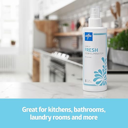 Medline Simply Fresh Odor Eliminator 8 Oz Spray Lightly Scented Pump Bottle Convenient Odor Neutralizer Bathroom Home Pets Healthcare Pack of 12