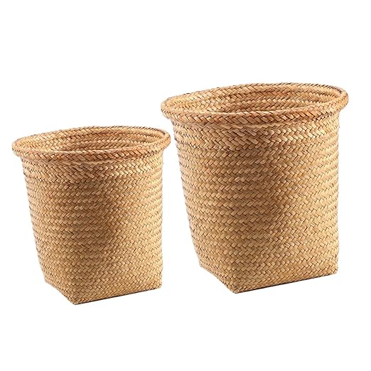 Mobestech 2pcs Woven Wastebasket Round Garbage Can for Bedroom Trash Basket Storage Basket Chic Decorative Waste Container