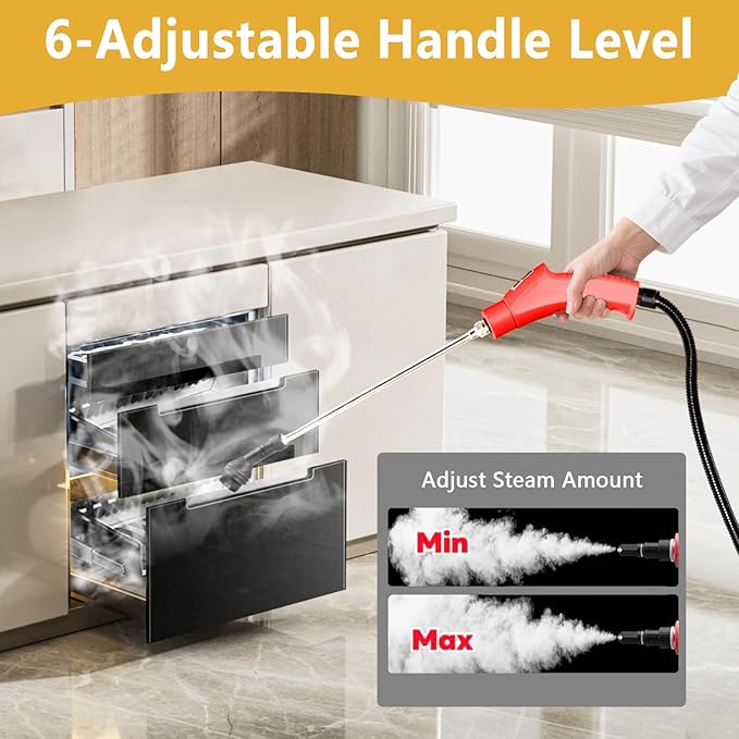 Handheld Steam Cleaner 1000ml Water Tank 15S Heat-up Time Multipurpose Steamer for Home Use Pressurized Steamer for Cleaning Floor Upholstery Grout and Car Red