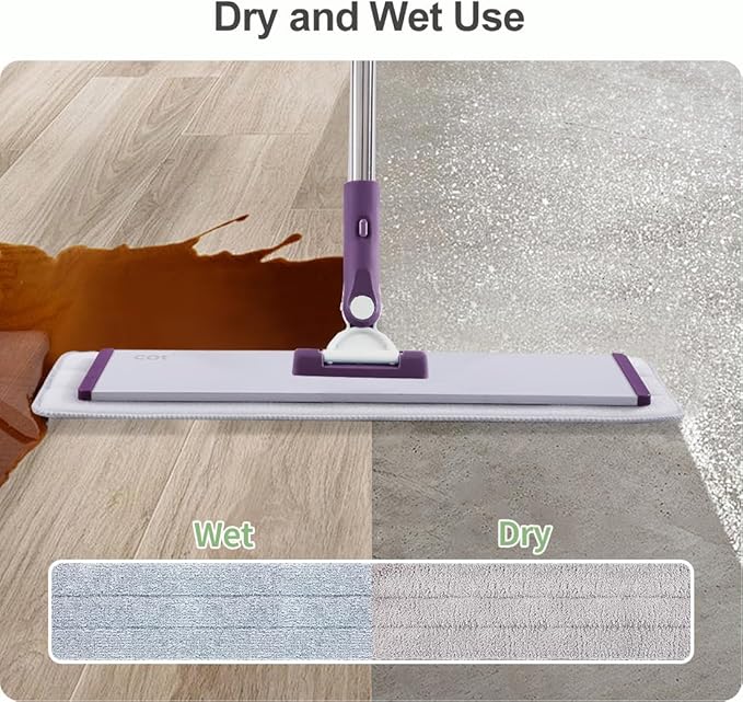CQT Commercial Flat Microfiber Floor Mop Cleaning System 18 Inch Wet Dry and Dust Hardwood with 4 Washable Pads Cleaner for Laminate Tile Stainless Steel Handle and Extension (PT13-WET)