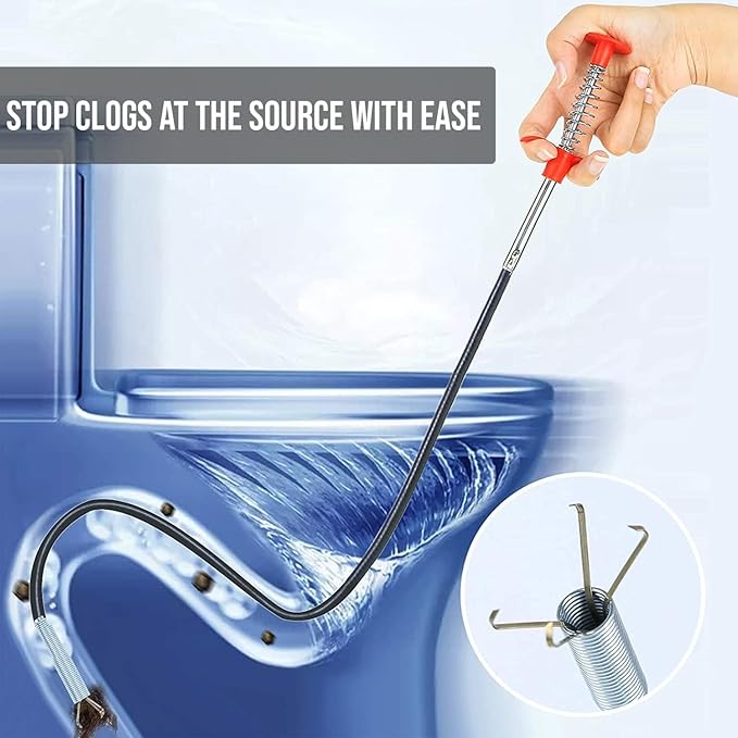 Drain Cleaner Wire Stick Stainless Steel Hair Catching Claw Drain Sewer Cleaning Spring Sink Pipe Plunger Unblocked Kitchen Bath Basin Hairs Remover Tool (160 cm1 Pc)