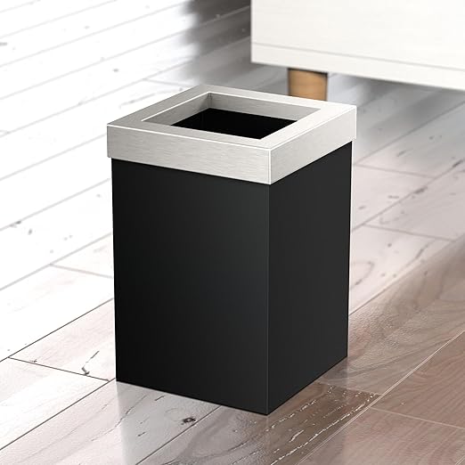 Gatco Small Bathroom Trash Can with Lid Square 3 Gallon Stainless Steel Wastebasket Under Sink Matte Black and Satin Nickel for Bathroom Bedroom Office (1915SN)