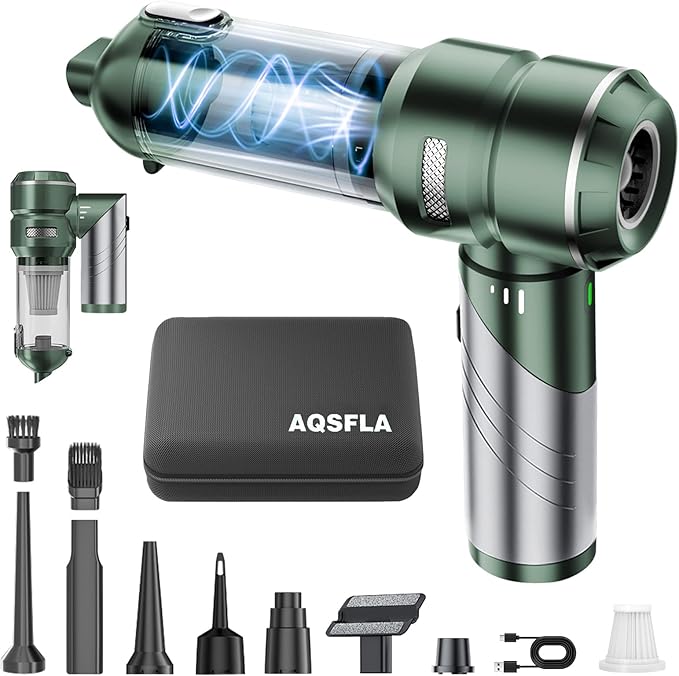 Car Vacuum Portable Cordless 22000PA High Power Handheld Mini Vacuum Cleaner Rechargeable Foldable with Brushless Motor Air Blower Duster Pump for Car Home Office Pet (Grayish Green)