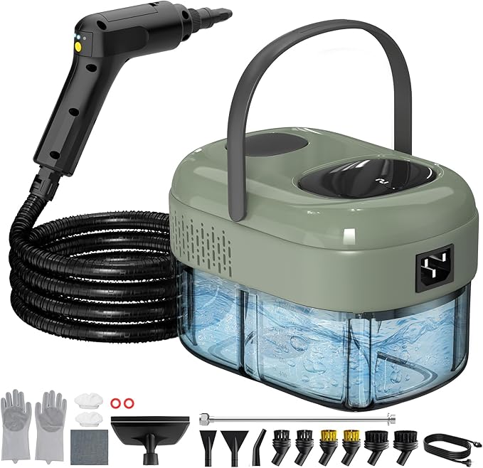 2500W Handheld Steam Cleaner 3-Level Adjustable Steam Cleaner for Home with 21 Accessories Multipurpose Portable Steamer Cleaning for CarFloorFurnitureTileGroutCouchFast Heat-Up (Green)