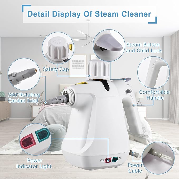 1000W Portable Handheld Steam er High Temperature Pressurized Steam ing ioshine with Brush Heads Measuring Cup for Kitchen Furniture Bathroom Car