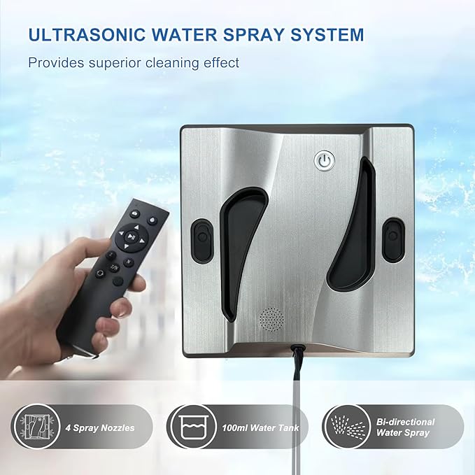 Window Cleaning Robot 6000Pa Suction Power Window Cleaner Robot with 4 Water Spray Intelligent Cleaning with App Control Perfect for High-Rise Windows Tiles and Glass Doors