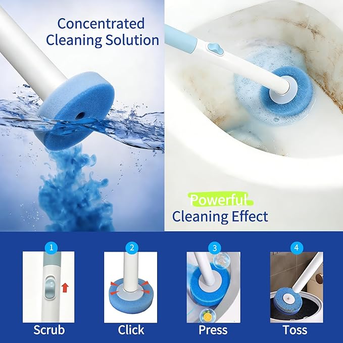 Disposable Toilet Brush and Holder Set with 64 Replacement Heads Economical Home Toilet Cleaner Wand for Easy Refill Replacement Compact Hygienic Toilet Bowl Brush for Family Bathroom