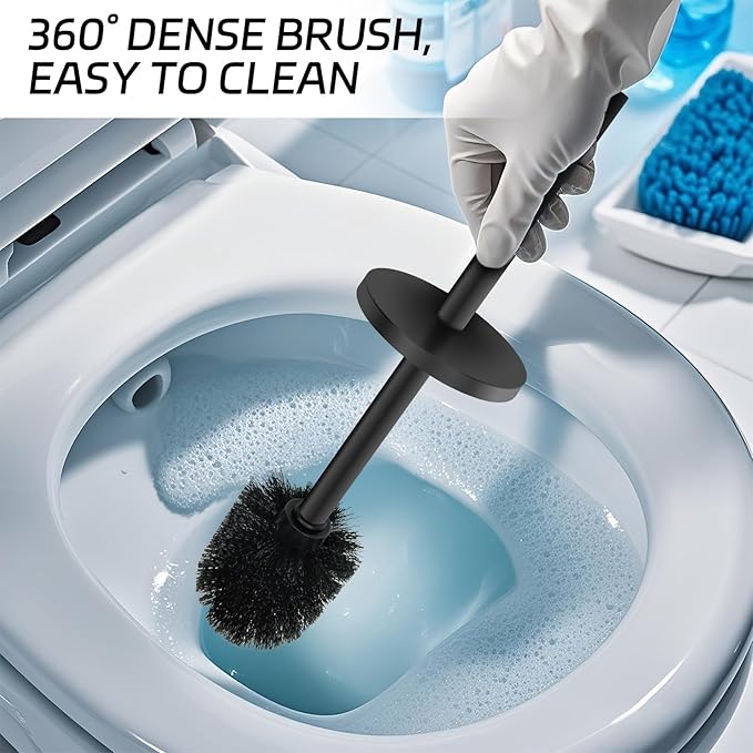 Stainless Steel Toilet Brush with Holder Set for Bathroom Storage and Organization Toilet Bowl Cleaner Brush and Holder (1 Black)