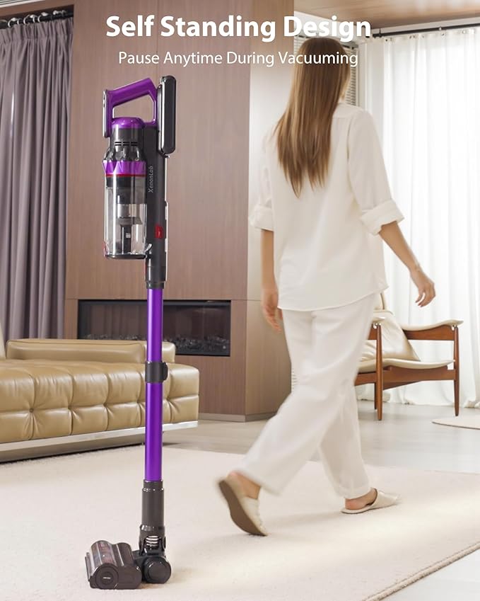 Cordless Vacuum Cleaner 75Mins/55KPa/650W Self-Standing Stick Vacuum Cleaners for Home Rechargeable Lightweight Cone Filtration&ampAnti-Tangle for Hard Floor Carpet Hardwoods Pet Hair