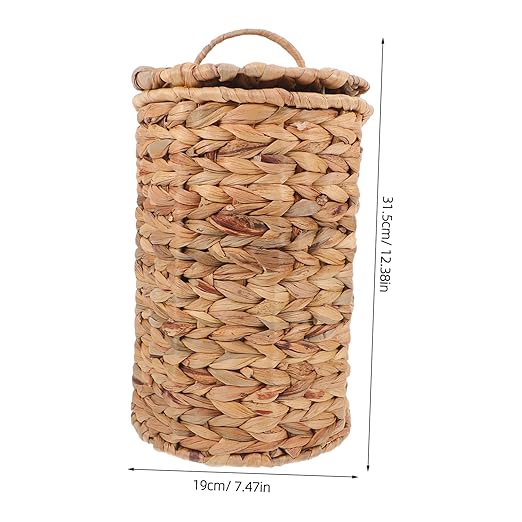 Zerodeko Natural Woven Hyacinth Trash Can with Lid Decorative Rattan Wastebasket for Bathroom Bedroom Kitchen Multi Purpose Storage Bin for Essentials Compact Lightweight Design