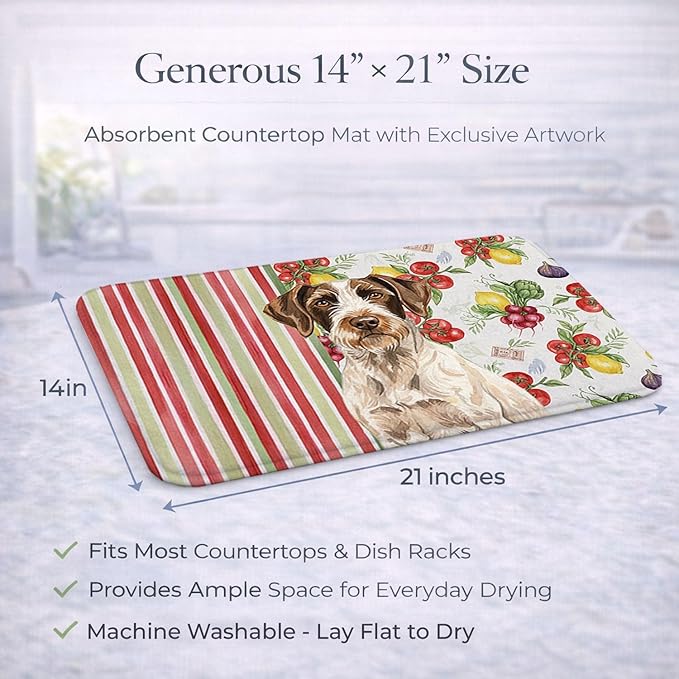Caroline's Treasures Liver and White German Wirehaired Pointer Vegetables Dish Drying Mat Absorbent Dish Drying Mat Pad for Kitchen Counter Dish Drainer Mat for Countertop 14 x 21 Multicolor