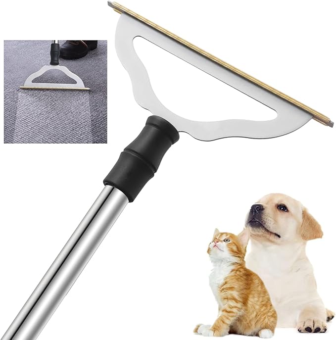 Carpet Rake for Pet Hair Removal - Reusable Pet Hair Remover for Carpet Long Handle Advanced Dog Hair Broom Cat Fur Brush Lint Remover Scraper for Carpets Rugs Mats Couch Furniture