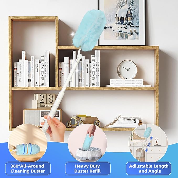50 Count Duster Refills 360° Heavy Duty Duster Refills Kit Compatible with Swiffer Duster Disposable Microfiber Feather Dusters for Cleaning Home
