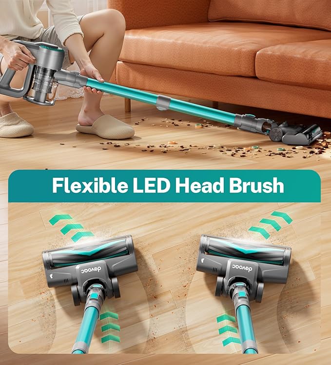 DEVOAC Cordless Vacuum Cleaner Ultra-Lightweight Stick Vacuum 2200mAh Battery Up to 40mins Runtime 6 in 1 Powerful Handheld Vacuum for Home Hard Floor Carpet Pet Hair (Waterfall)