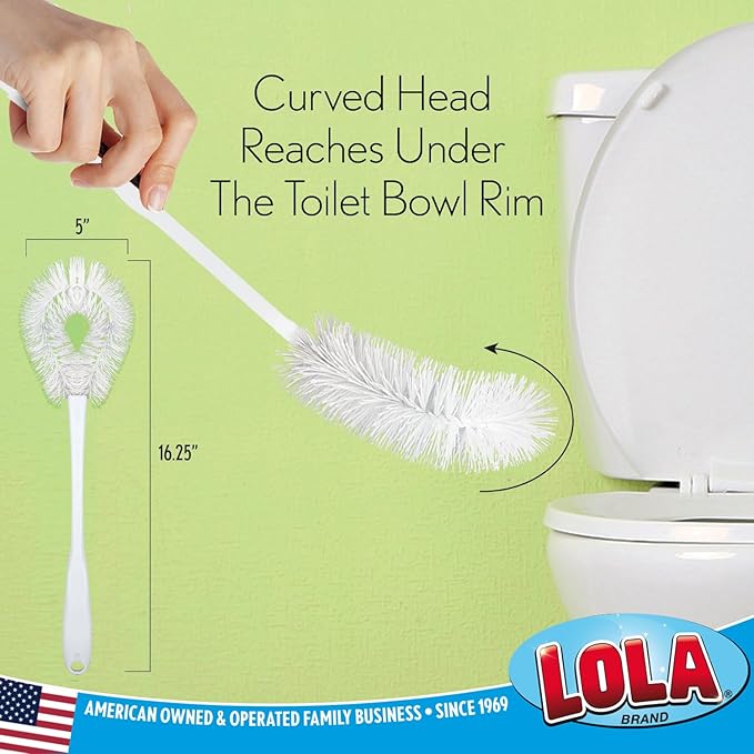 LOLA Toilet Bowl Brush w/Curved Head 4 Pack Coated Wire Durable Poly Bristles Reaches Under Toilet Bowl Rim