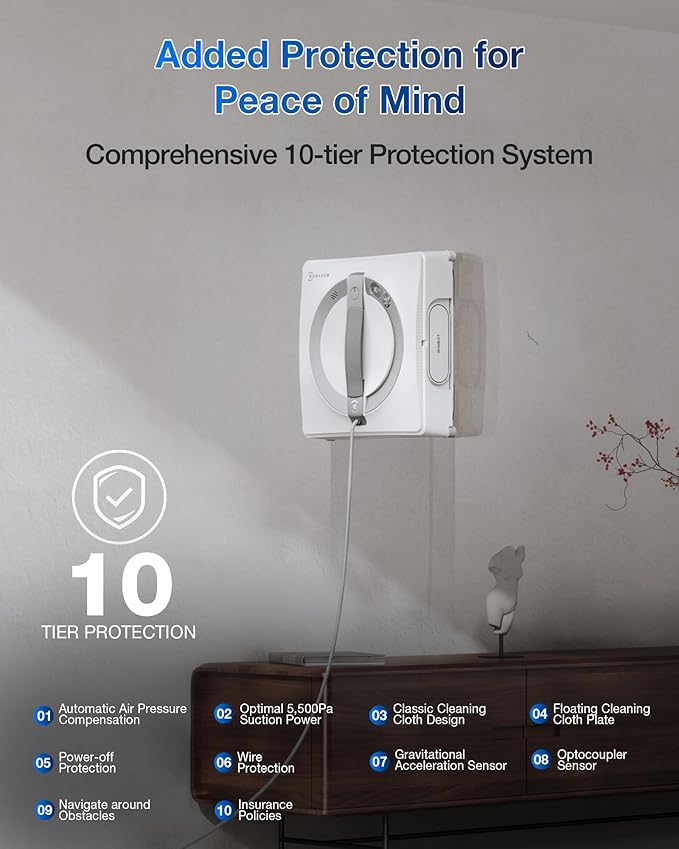 ECOVACS WINBOT W2 PRO Window Cleaning Robot 3 Nozzles Water Sprayer 10-Level Protection Win-SLAM 4.0 Path Planning Steady-Climbing Edge Detection App Control