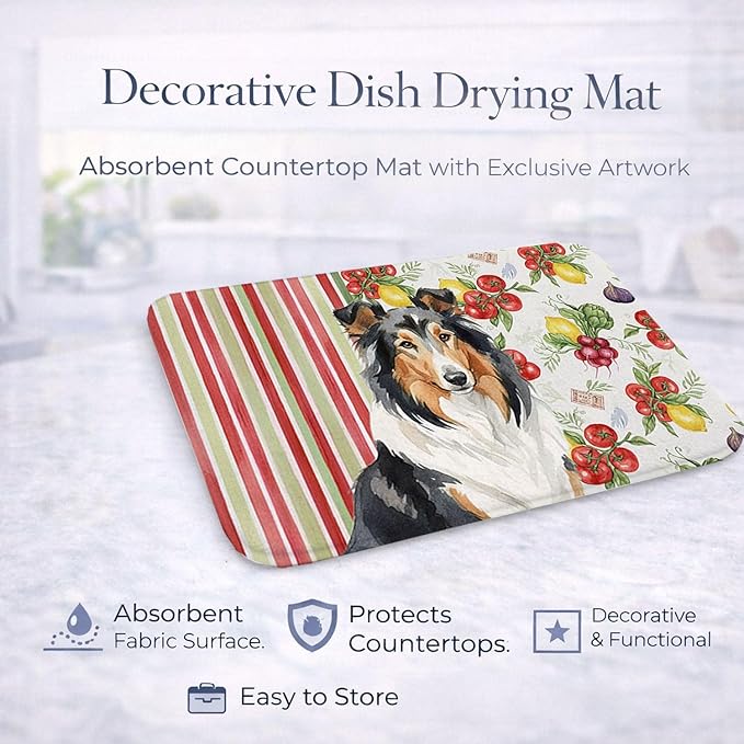 Caroline's Treasures Tricolor Collie Vegetables Dish Drying Mat Absorbent Dish Drying Mat Pad for Kitchen Counter Dish Drainer Mat for Countertop 14 x 21 Multicolor