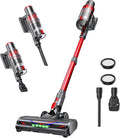 Cordless Vacuum Cleaner 600W/50KPA Up to 60 Minutes Stick Vacuum with Rechargeable Design Powerful Suction Lightweight Vacuum Cleaner for Home/Pet Hair/Carpet/Hard Floor Red