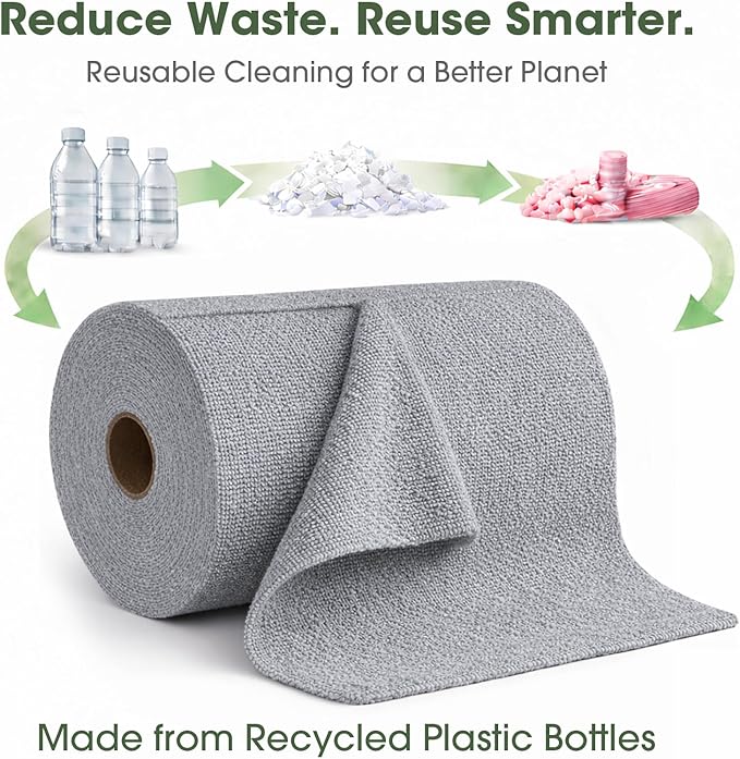 Microfiber Cleaning Cloth Roll - 100 Pack Tear Away Microfiber Paper Towels Reusable Washable Scratch-Free Kitchen Towels for Car Home Kitchen Glass Dishes(Cloud Gray)