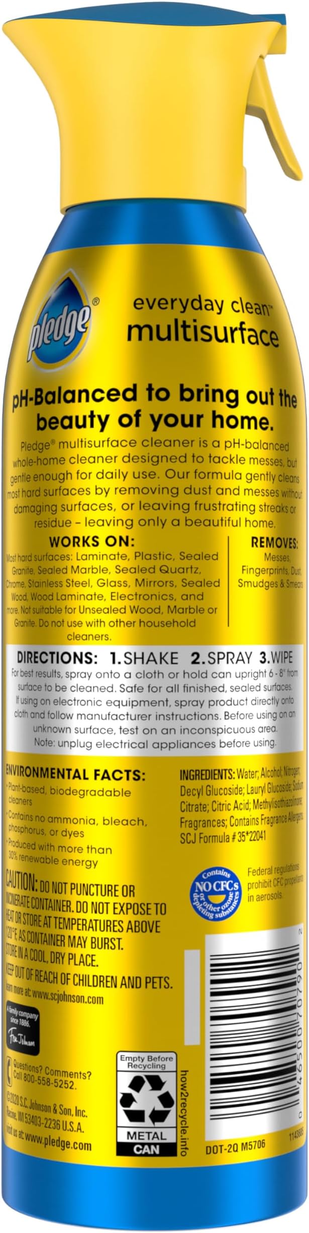 Pledge pH-Balanced Multisurface Spray Gently Clean 101 Surfaces Remove Dust and Messes No Residue - Rainshower Scent 9.7oz (Pack of 12)