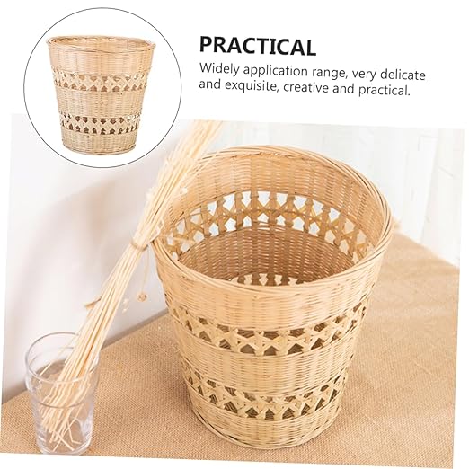 Rustic Woven Wastebasket Trash Can Multifunctional Storage Basket for Office and Home with Wear Resistant Material and Hand Safe Design
