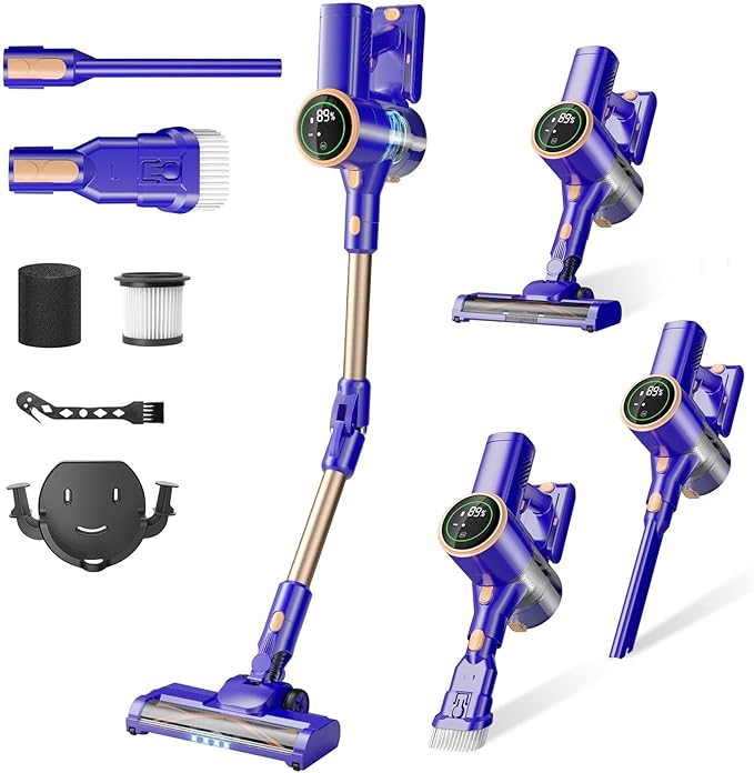 Cordless Vacuum Cleaner 180° Bendable Wand Stick Vacuum Cleaners with LED Touch Screen 8-in-1 Lightweight Rechargeable Vacuum with 1.5L Dust Cup for Home Hard Floor Low-Pile Carpet