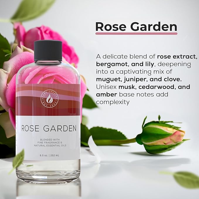 Aroma Country Rose Garden Diffuser Oil - Luxury Essential Oils for Diffuser Refill &amp Air Freshener Room Spray - Long-Lasting &amp Natural Home Fragrance Scented Oil for Diffusers (8.5 Fl. oz)