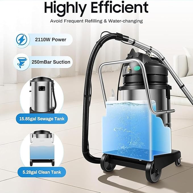 Portable Carpet Cleaner Machine 3 in 1 Carpet Spraying Floor Brush Cleaner Extractor Upholstery Wet Dry Vacuum Cleaner Portable Carpet &amp Upholstery Spot Cleaner for Hotels Offices 60L
