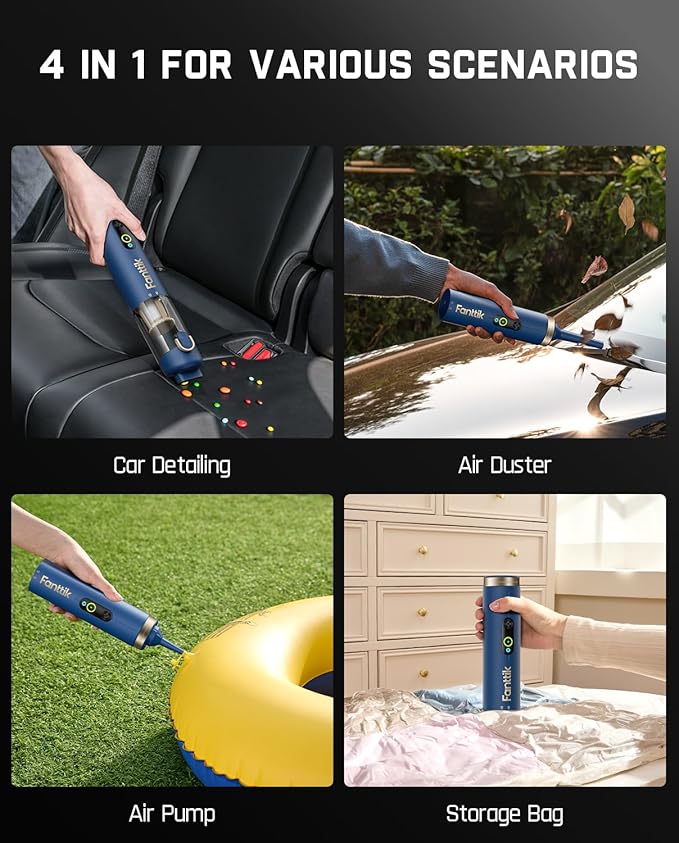 Fanttik Slim V10 APEX Cordless Car Vacuum 4-in-1 Portable Mini Handheld Vac 19kPa Suction Power Upgraded Smart Digital Display 2 Suction Modes for Small Jobs Car Office Desk Keyboards (Blue)