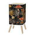 Small Trash Can with Lid Mushroom Seamless Boho Black Brown Mushroom Forest Vintage Mushrooms 2.6 Gallon/10L Garbage Can Waste Bin with Pop-Up Lid Wood Legs Wastebasket for Bathroom Kitchen Bedroom