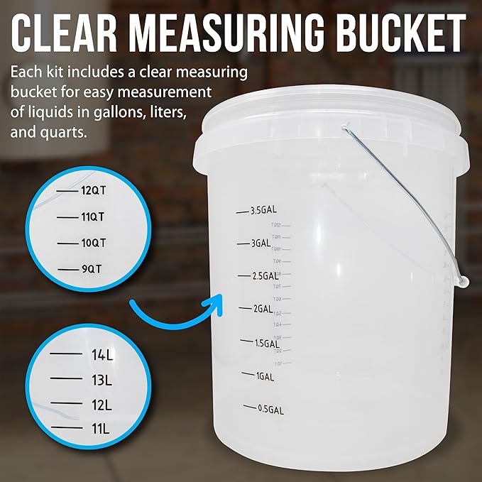 DrainX Tankless Water Heater Flushing Kit Includes Submersible Pump Hoses Liquid Descaler Solution and Measuring Bucket