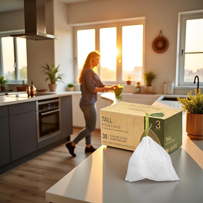 Trash Bags 30 Count White Drawstring Waste Bags | Leak-Resistant Tear-Resistant Unscented | For Bathroom Office Bedroom Bins(23.6×27.3in)