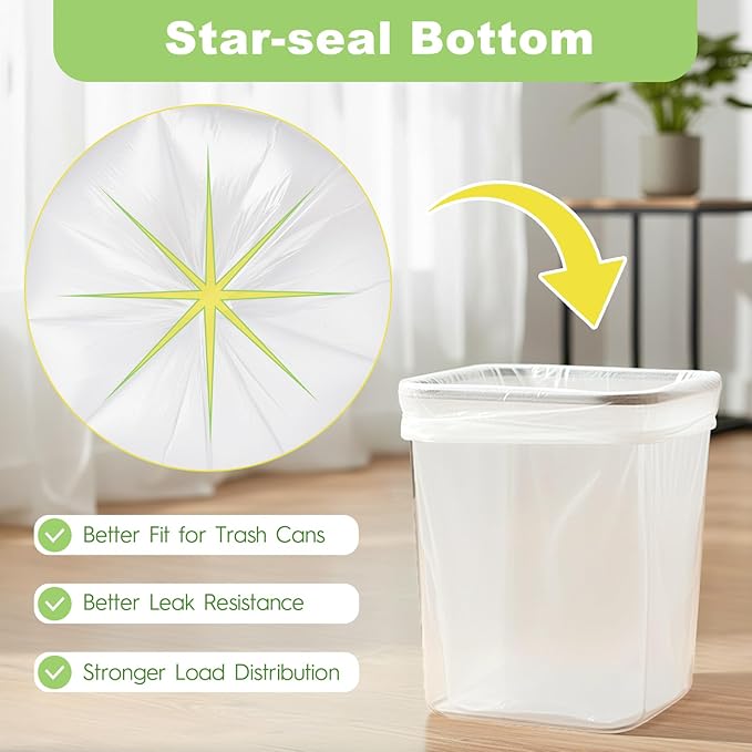Delxo 4 Gallon Small Trash Bags 2000 Count Bulk 17.7 x 19.6 Clear Unscented Bathroom Trash Bags 0.48 Mil Thick Tear-Resistant Small Garbage Bags for Bathroom Office &amp Commercial Use