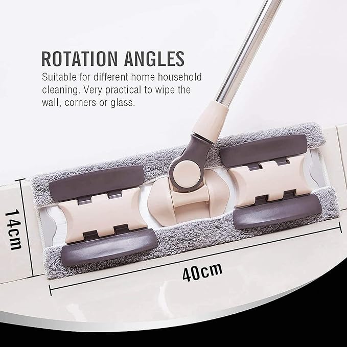 Flat mop with 4 Pads Foldable Scraper 360-degree rotatable Aluminum Alloy Frame Easy-to-Twist Flat