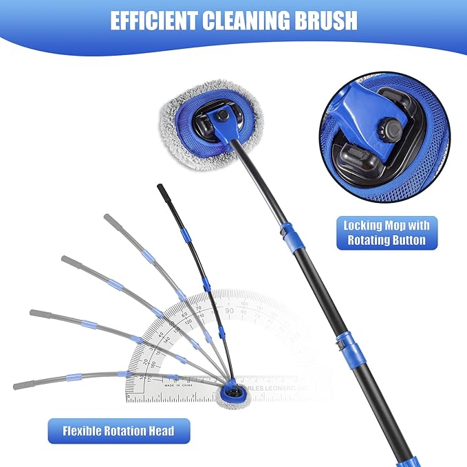 Wall Cleaner Mop Washer Mops with Long Handle for Cleaning Walls Baseboard Window High Cabinet Ceiling Floor 15°Bend Labor-Saving Microfiber Dry Dust and Wet Wash Cleaning Mop with Replacement Pad