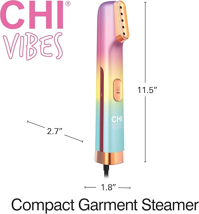CHI VIBES Handheld Garment Steamer for Clothes Fabric and Drapes 5 Minutes of Continuous Steam Portable Wrinkle-Remover for Home and Travel Vacation Essentials 80ml Water Tank Pink (11615)