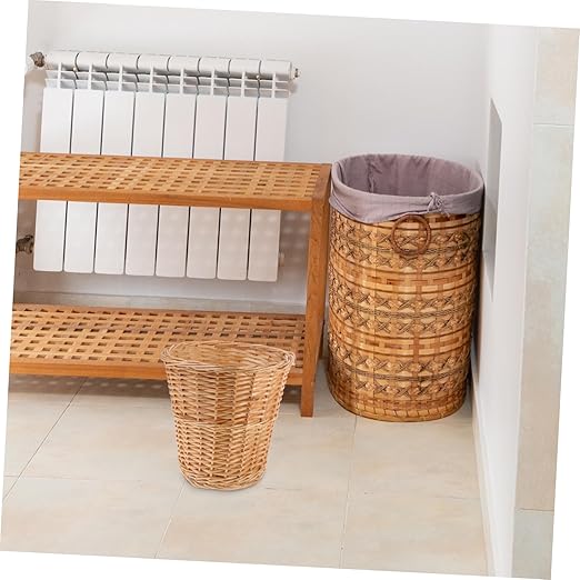 Veemoon Woven Wicker Trash Basket Rattan Wastebasket Multi Accessory for Bedroom Bathroom Living Office Stylish Pastoral Decor