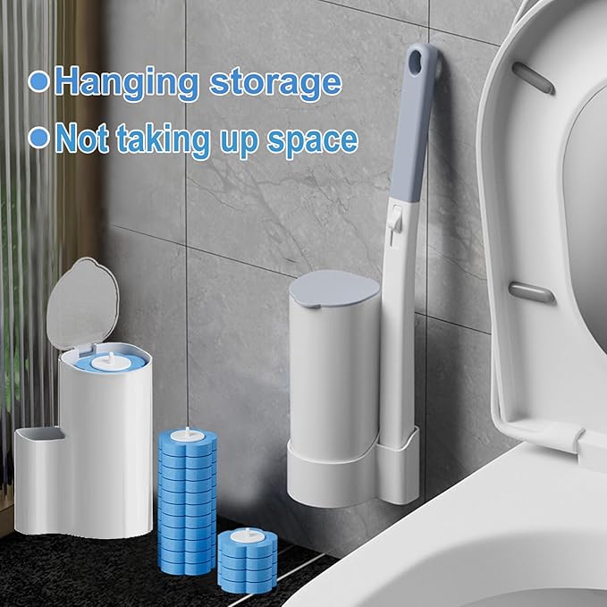 2 Pack Disposable Toilet Brush and Holder SetExtended Handle with 48 Cleaner Refills Toilet Brush for Toilet Bowl CleanersBathroom Cleaning Bathtub - Blue (Ocean Fresh Scent)