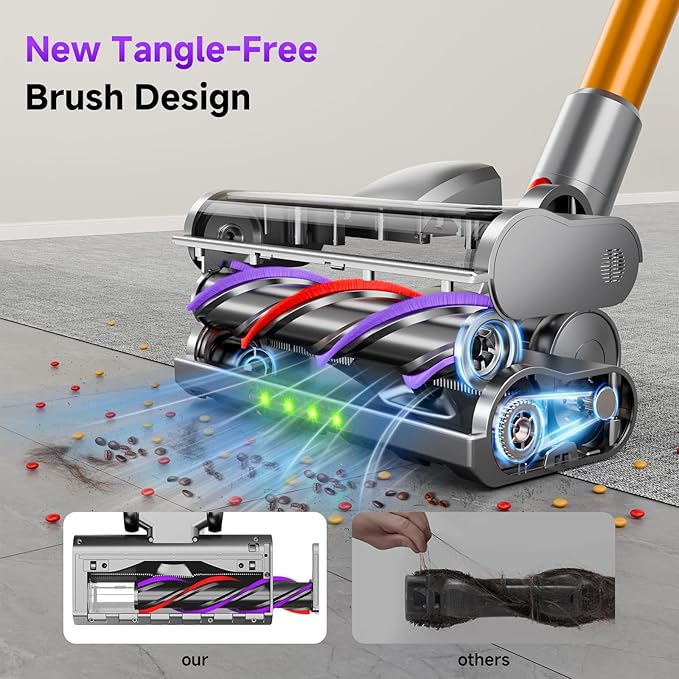 Cordless Stick Vacuum Cleaner 38Kpa Powerful Suction Vacuum Cleaner with LED Headlight Detachable Battery 8-in-1 Lightweight Handheld Vacuums for Pet Hair Carpet and Hardwood Floor Purple