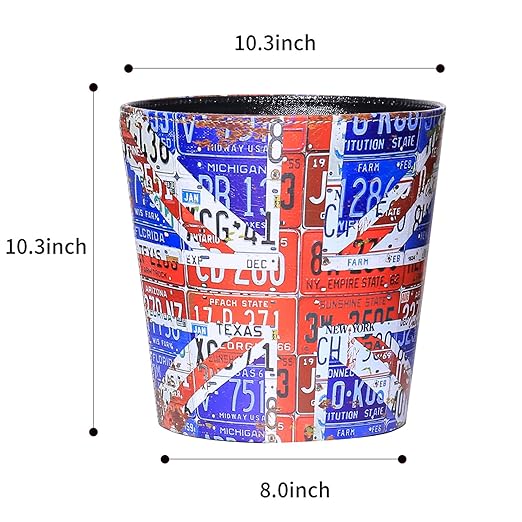 PU Leather Small Trash Can Wastebasket Round Garbage Container Basket for Bathrooms Laundry Room Kitchens Offices Kids Rooms BedroomsDormsHome Decorative Art Bin 2.9 Gallon (Union Jack)
