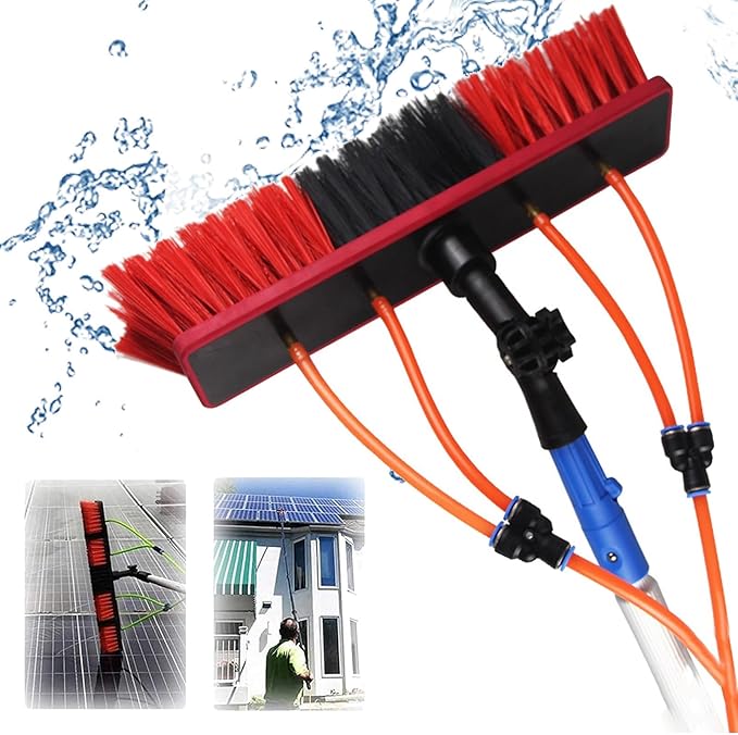 Glass Cleaning Brush Home Water Fed Telescopic Pole Kit Solar Panel Brush Rotating for Photovoltaic PanelSolar Panel Cleaning Brush Kit with Adjustable Water Fed Pole for Outdoor Window was