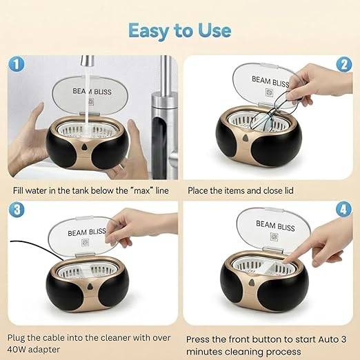 40W Professional Ultrasonic Jewelry Cleaner with 3-Minute Auto Timer 42kHz to 48kHz Gold Jewelry Cleaner Glasses Watches &amp Mouth Guard Cleaner 20oz 304 Stainless Steel Tank