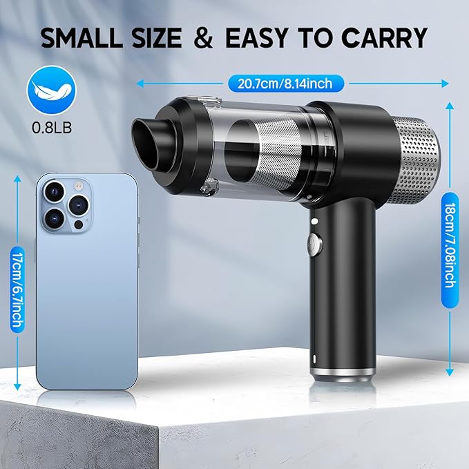 JONYJ Handheld Car Vacuum Cleaner 16000PA Hand Held Vacuum Portable Cordless 2 in 1 Air Duster and Vacuum Cleaner with LED Light Multi-Nozzles 120W High Power Mini Vacuum for Home Pet Office